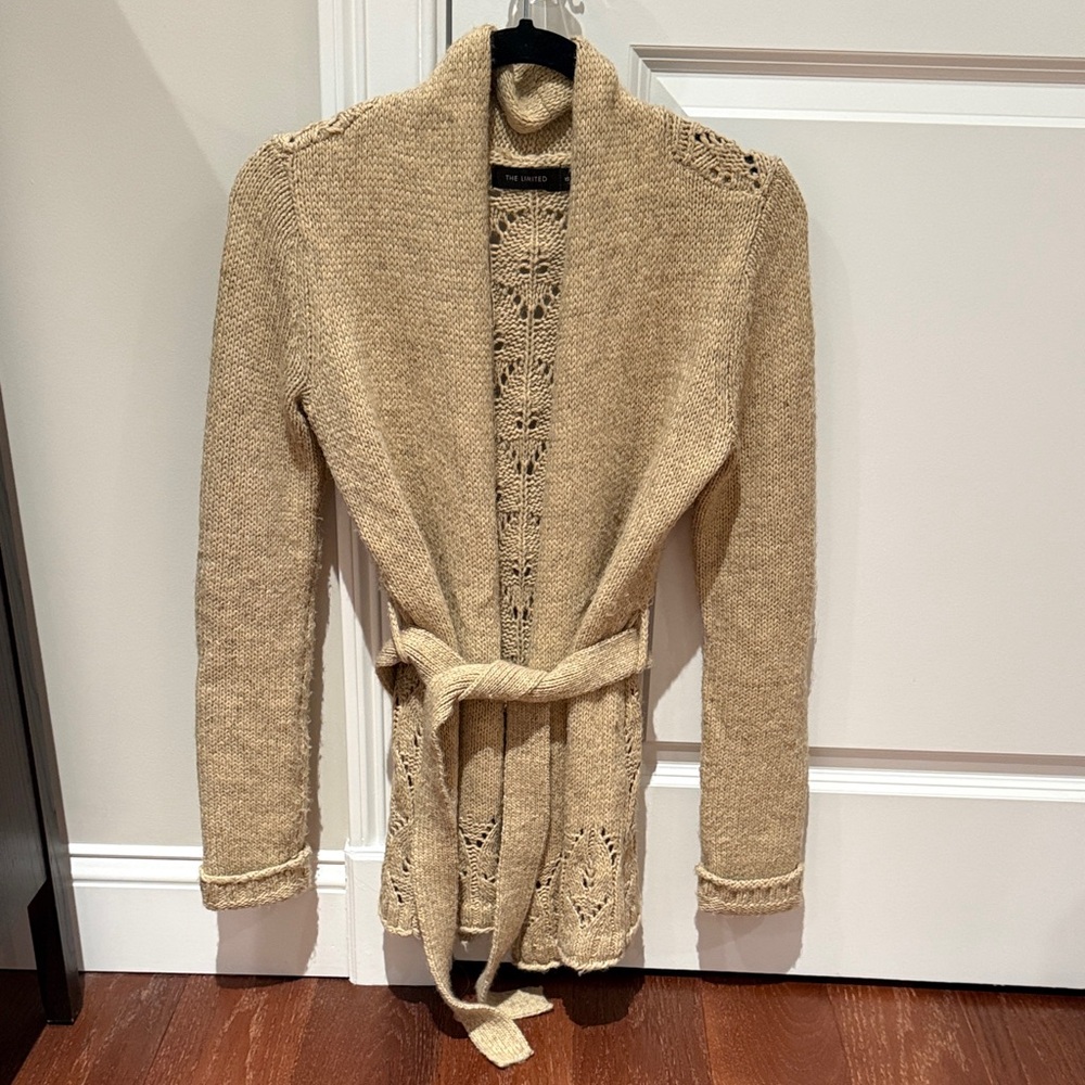 Beige Knit Women's Wrap Sweater